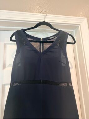 Astr Navy Mesh-Trim Sleeveless Dress